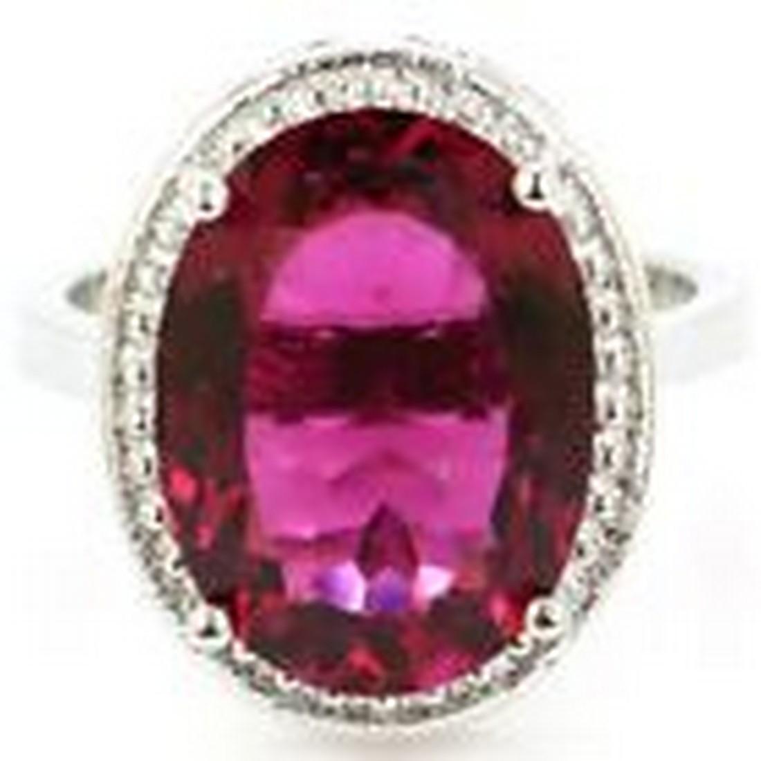 Pink Tourmaline, White CZ 925 Silver Ring US sz 9.25# (1 of 1)