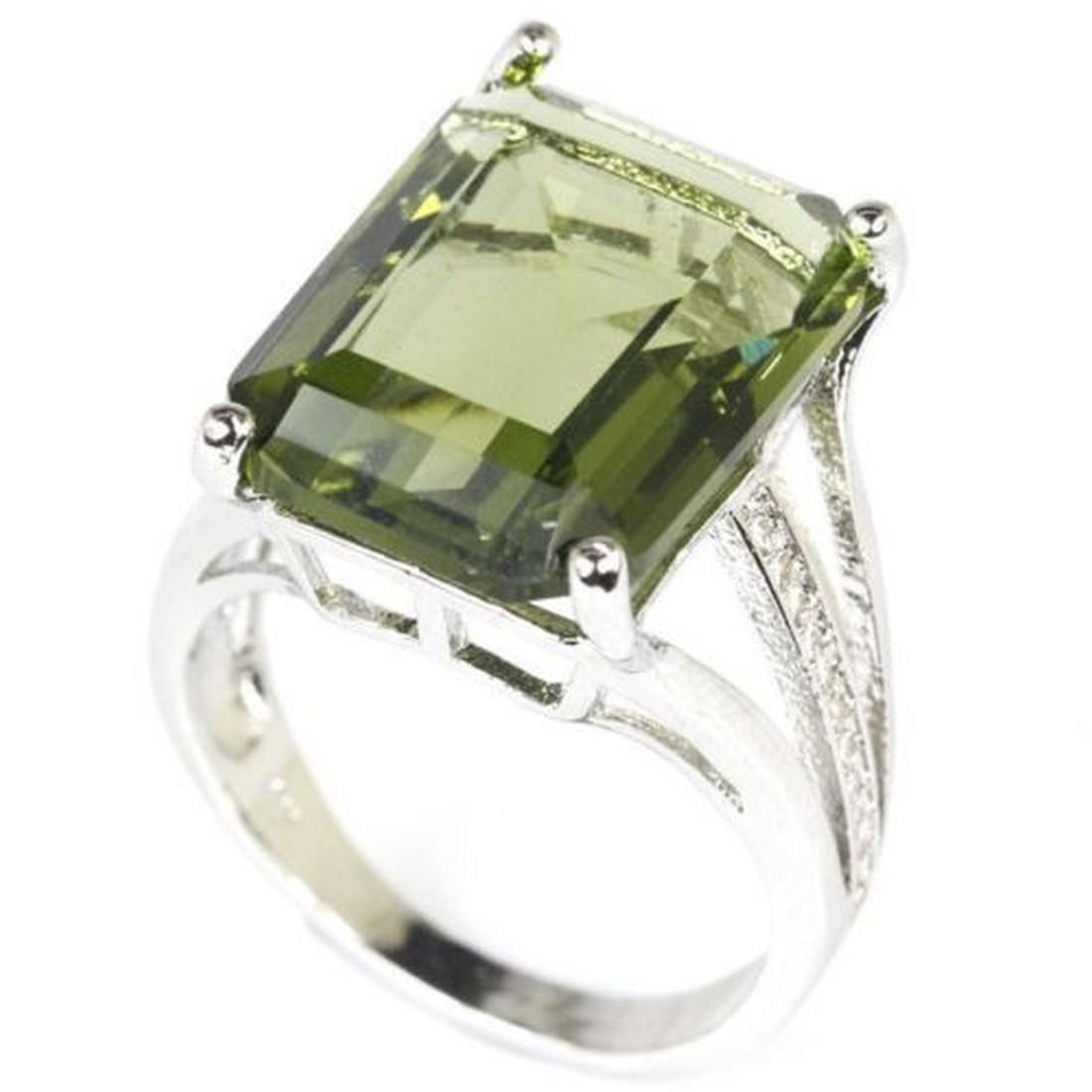 Square Green Amethyst Silver Ring US sz7.0# (1 of 2)