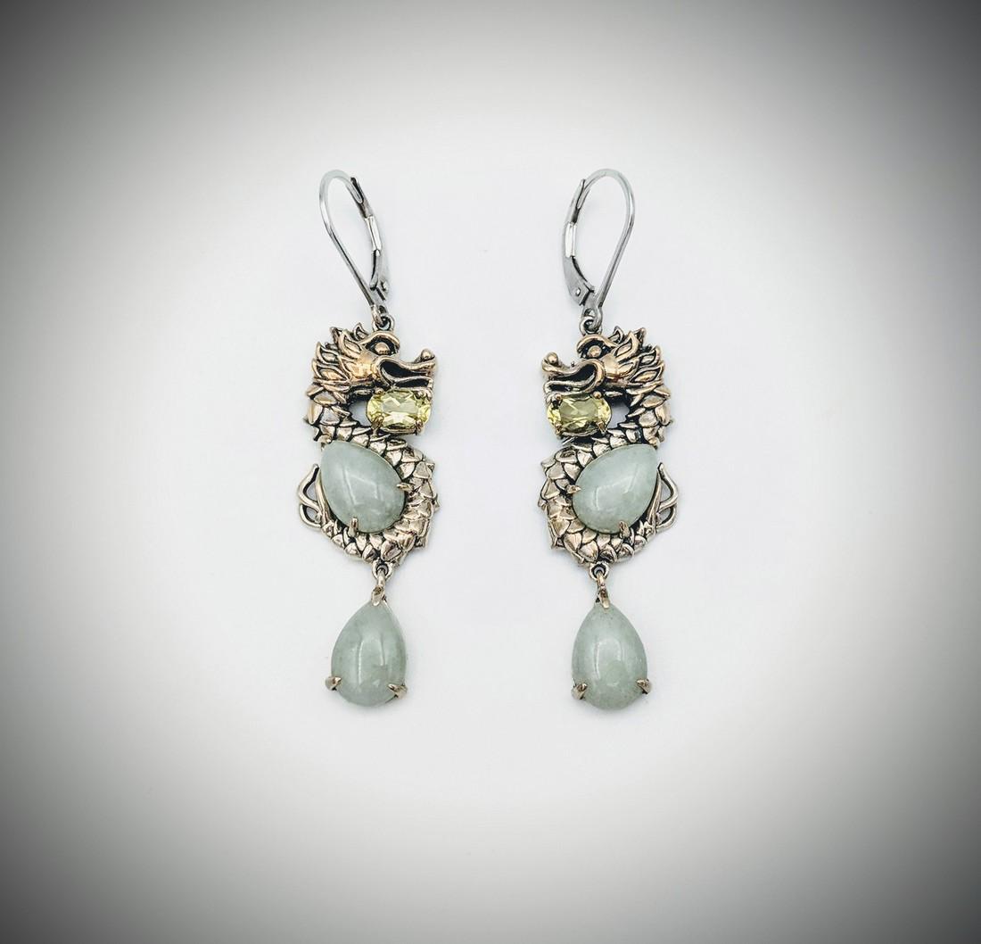 Sterling Silver Dragon Jade Earrings with Pale Green (1 of 3)