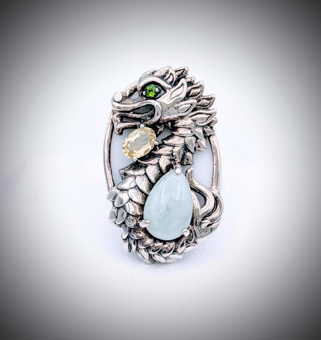 Sterling Silver Size 7 White Onyx Dragon Ring with (1 of 3)
