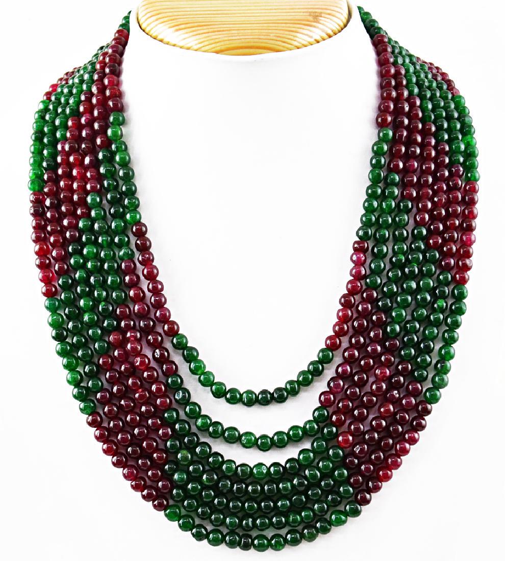 Red Ruby & Green Emerald Round Beads Necklace (1 of 1)