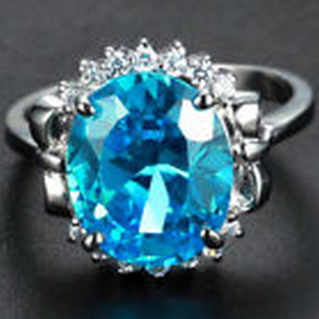 6.45ct Blue Topaz 925 silver White Gold plated Ring (1 of 1)