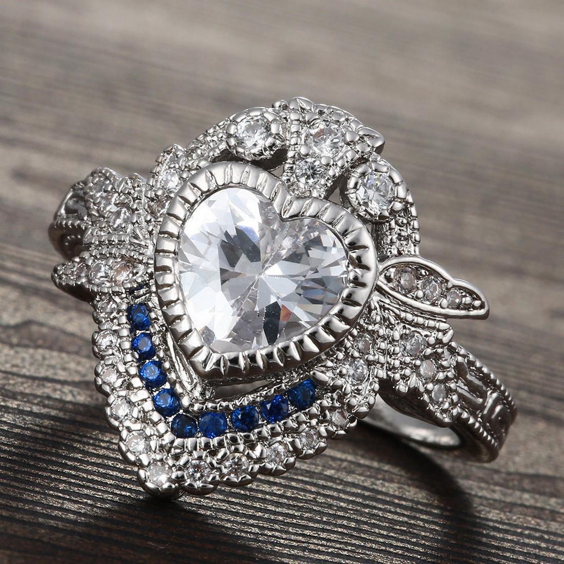 Sapphire White Topaz & saphir Ring Size 8 925 Silver (1 of 2)