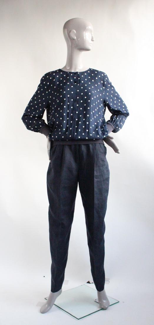 Valentino Boutique Navy Silk Blouse & Linen Pants, 1980 (1 of 4)