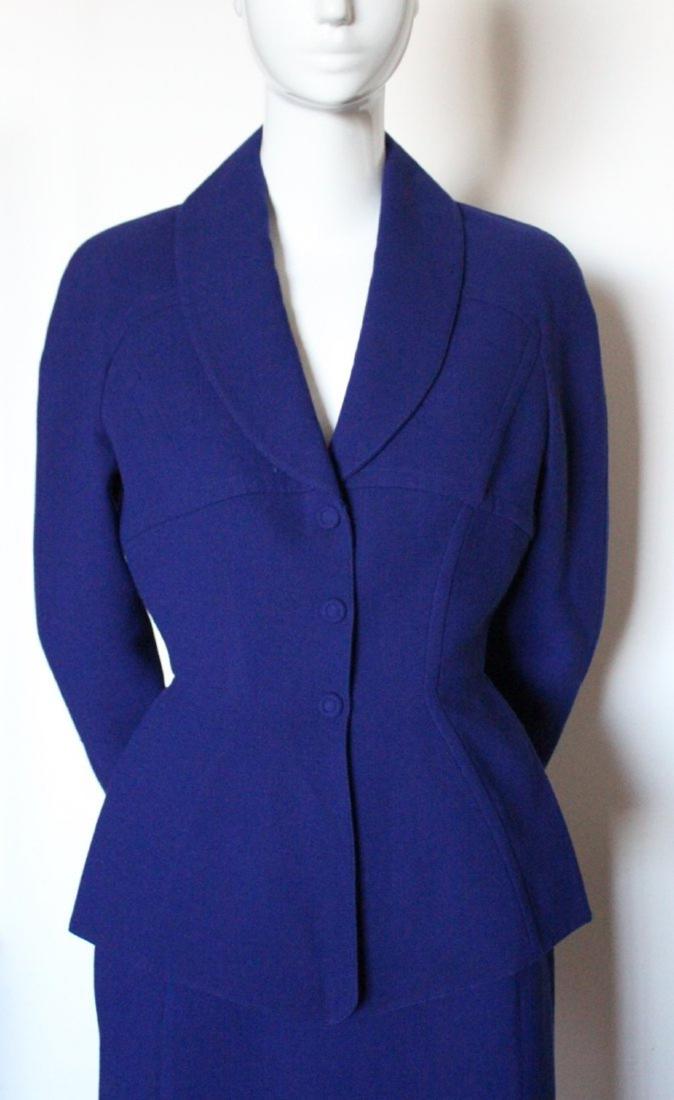 Thierry Mugler Blue Wool Crepe Suit, ca. 1990’s: Thierry Mugler Blue Wool Crepe Suit, ca. 1990’s FRANCE ca.1990's 38FR Please note that this lot has a confidential reserve. When you leave a bid in advance of the auction, submit your maximum. The b