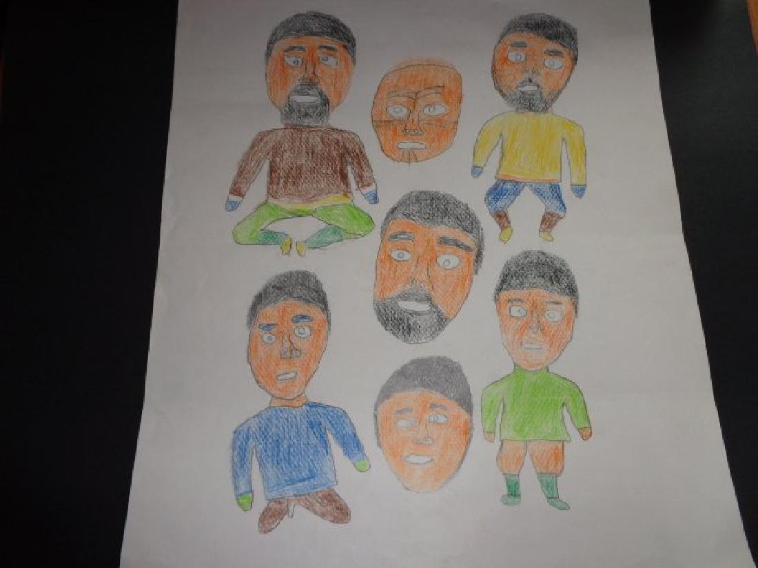 Thomas Ugjuk: Title: Thomas Ugjuk Date/Period: ca. 2008 Materials: Inuit Colured Pencil Drawing Dimensions: 16.5" x 14" Inuit Thomas Ugjuk Born 1921 / Rankin Inlet (Son of JOHN KAVIK ) bought at KIVALLIQ Inuit Cent