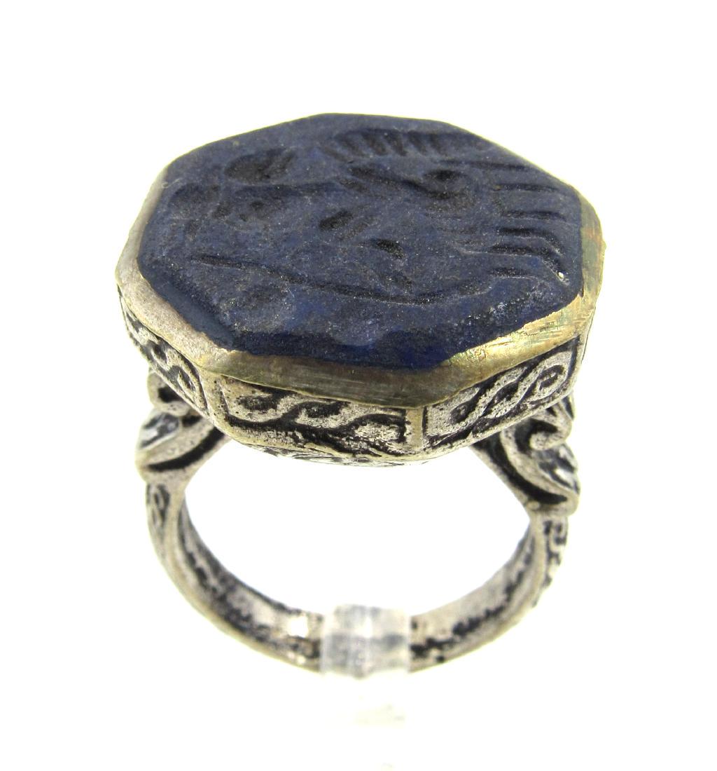 Post Medieval Silver Ring with Warrior on Lapis (1 of 4)