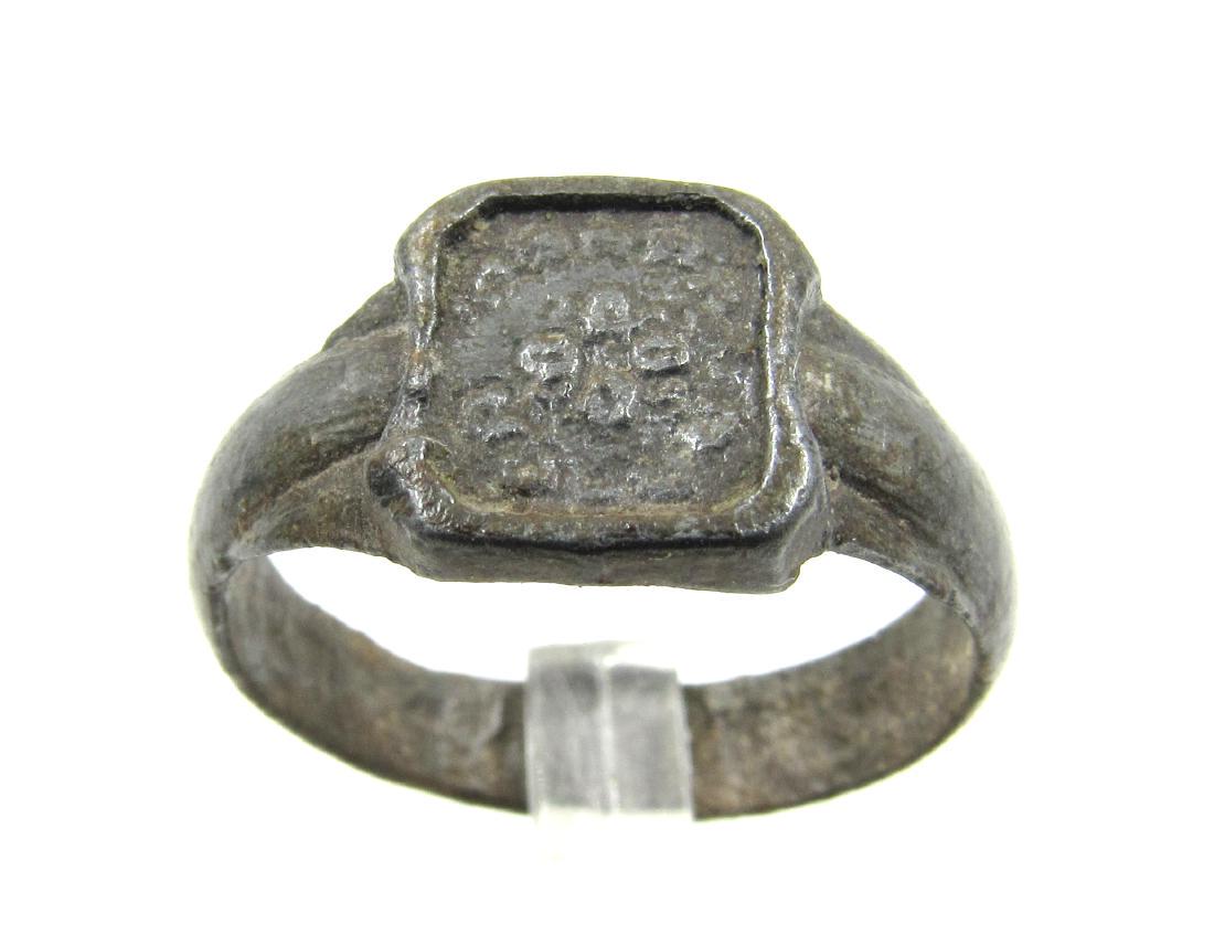 Post Medieval Tudor Era Bronze Ring with Floral Motif (1 of 3)