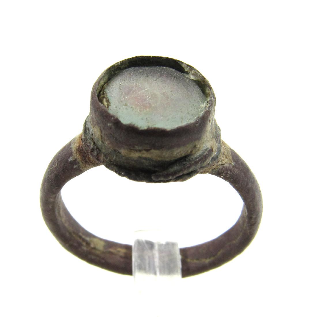 Post Medieval Tudor Era Bronze Ring with Glass (1 of 3)