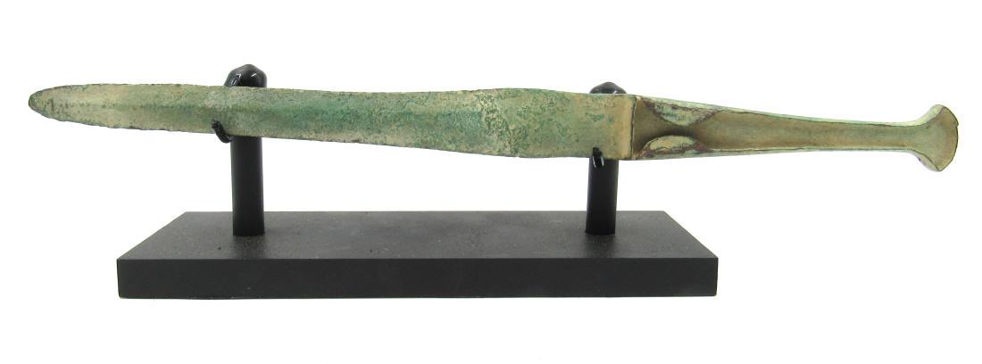 Ancient Greek Bronze Dagger with Handle on Stand (1 of 3)