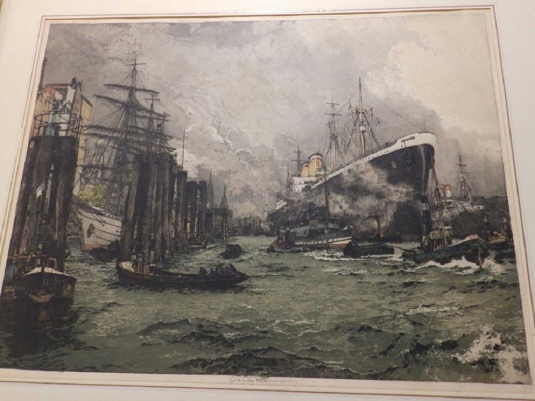 Luigi Kasimir Signed LARGE Etching Hamburg Harbor (1 of 4)
