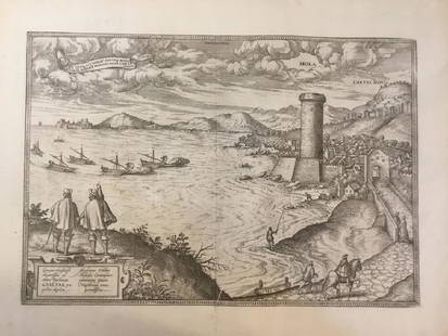 Gulf of Gaeta (One of the oldest towns in Italy).: Title/Content of Map: Gulf of Gaeta (One of the oldest towns in Italy).Date: 1572-1617Size: 20 1/2 x16” from civitates Orbis Terrarum by Braun & Hogenberg , Cologne. Please note that this lot has