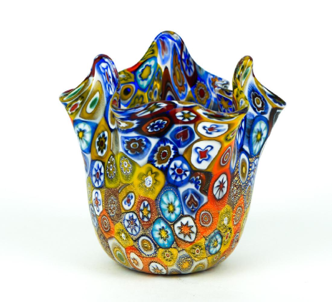 MURANO GLASS HANDKERCHIEF MURRINA MILLEFIORI: Title: MURANO GLASS HANDKERCHIEF MURRINA MILLEFIORI Maker: Made Murano Glass Origin: Murano Date/Period: 2018 Materials: glass Dimensions: Height 9,5 cm (inches 3,74) Length 10 cm (inches 3,94) Weight