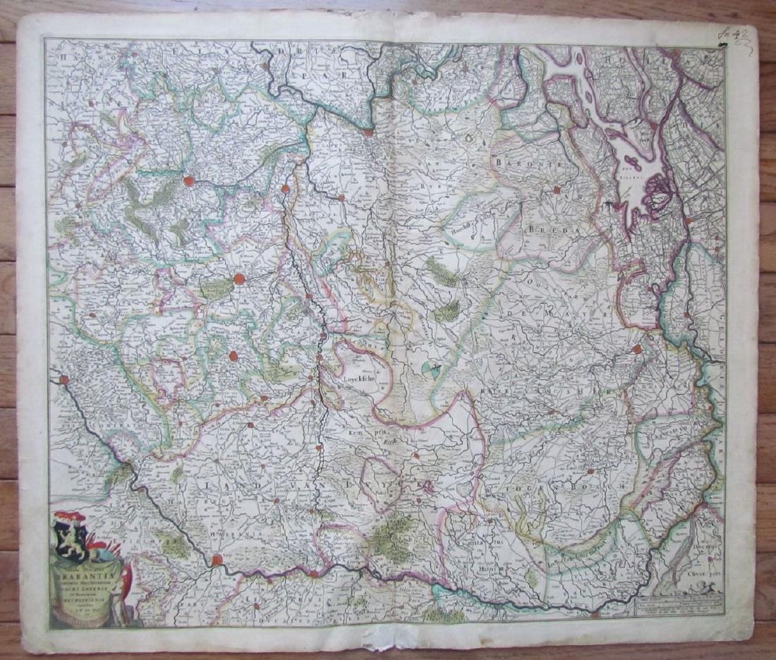 1666 (dated) ANTIQUE MAP OF DUCHY OF BRABANT Frederik: 1666 (dated) ANTIQUE MAP OF DUCHY OF BRABANT "Tabula Ducatus Brabantiae Continens Marchionatum Sacri Imperii et Dominium Mechliniense" Copper-plate engraved map printed on laid paper,hand colored, no