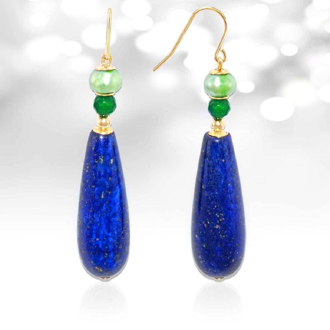 Afghan Lapis Lazuli Earrings with Chartreuse Pearls and (1 of 3)