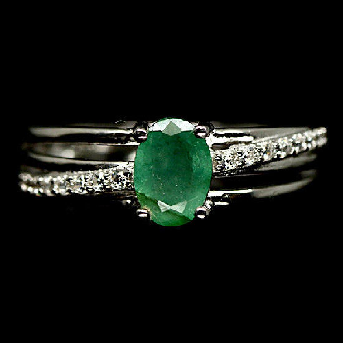 Natural GREEN EMERALD & WHITE CZ STERLING 925 SILVER (1 of 3)