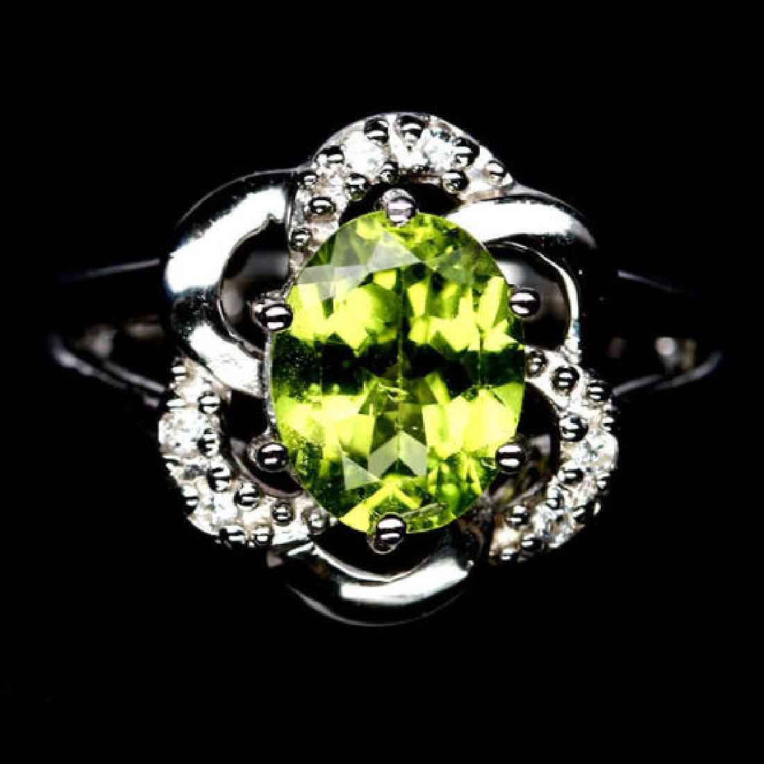 GREEN PERIDOT 925 STERLING SILVER RING WHITE GOLD SZ 6 (1 of 3)