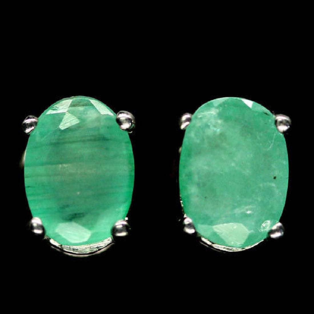 OVAL GREEN EMERALD EARRINGS 925 SILVER STERLING (1 of 3)