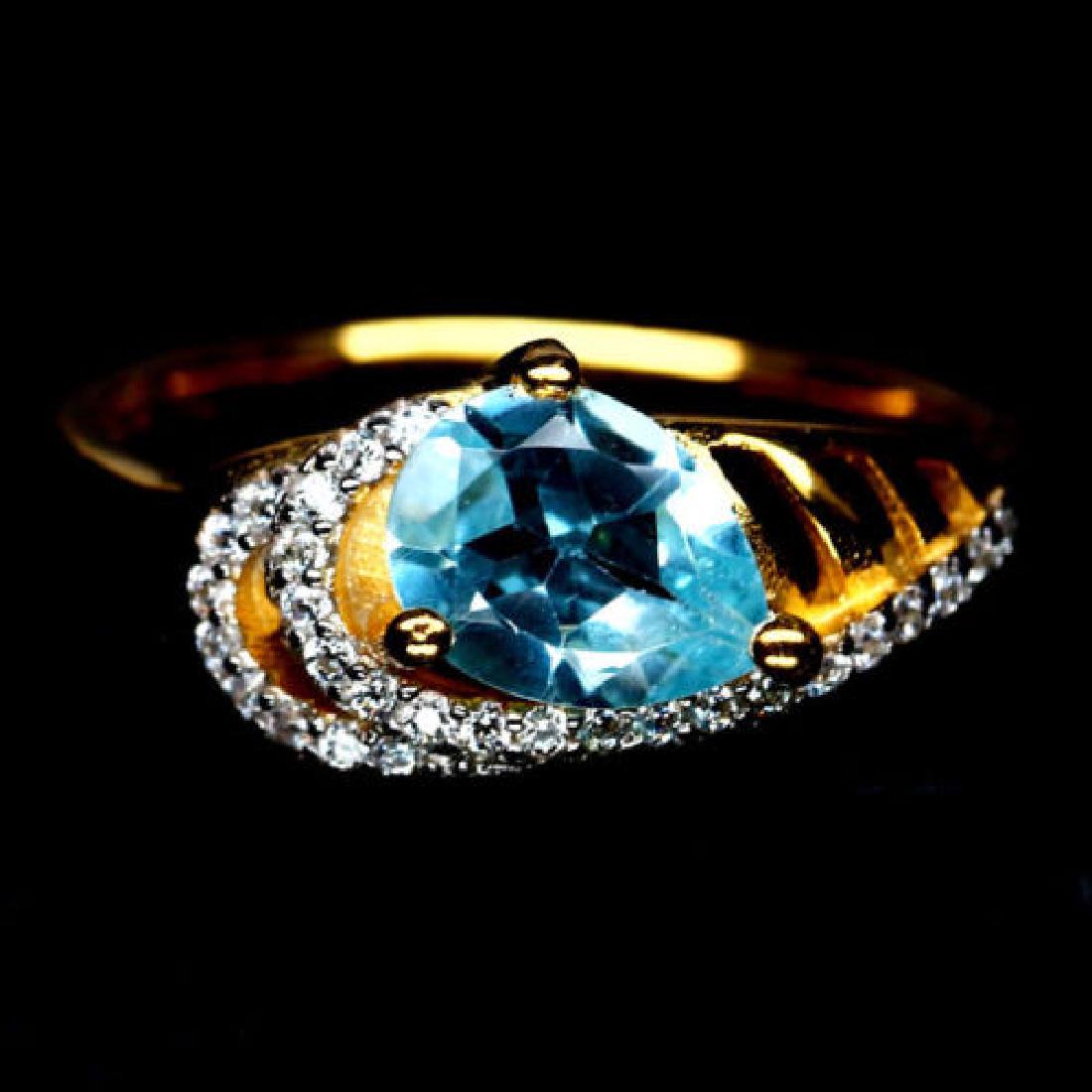 SKY BLUE TOPAZ & CZ 925 STERLING SILVER RING 14K GOLD (1 of 3)