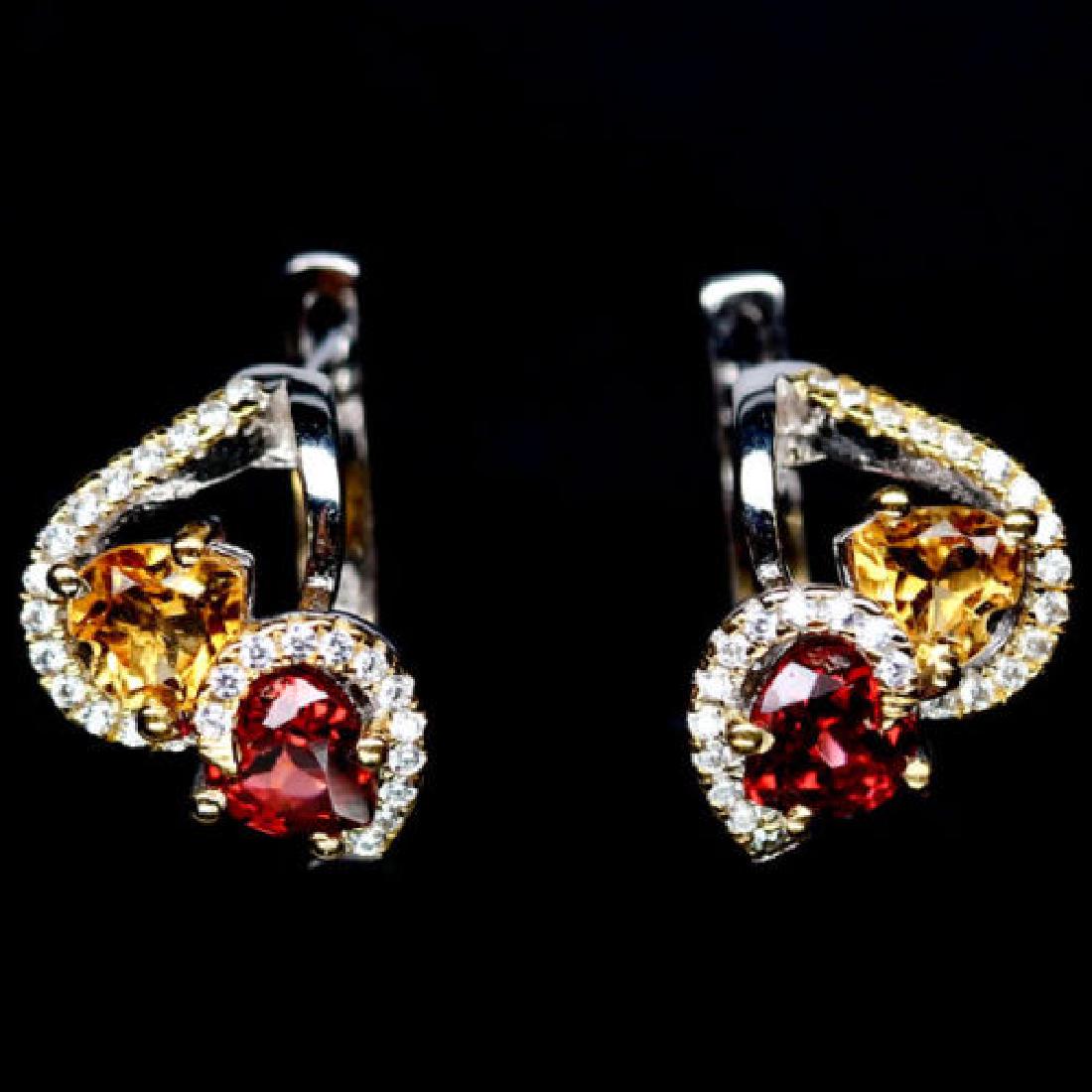 RED GARNET, CITRINE 925 STERLING SILVER EARRINGS WHITE (1 of 3)