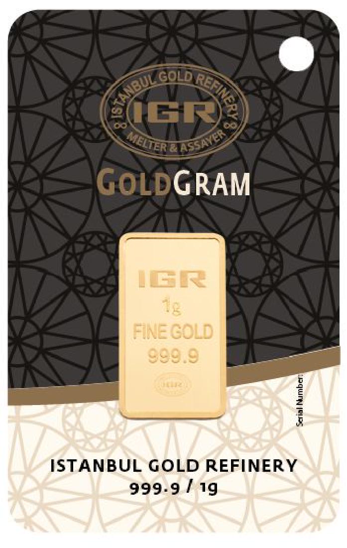 1 G Sealed Bullion Fine Gold Bar 999,9/1000: Title: 1 G Sealed Bullion Fine Gold Bar 999,9/1000 Materials: GOLD Size: Minted Bar 1 Gr Sealedd Fine Bullion Gold Bar, Manufacturer: Istanbul Gold Refinery 24 K ( 999,9/1000 ) shipped item might have