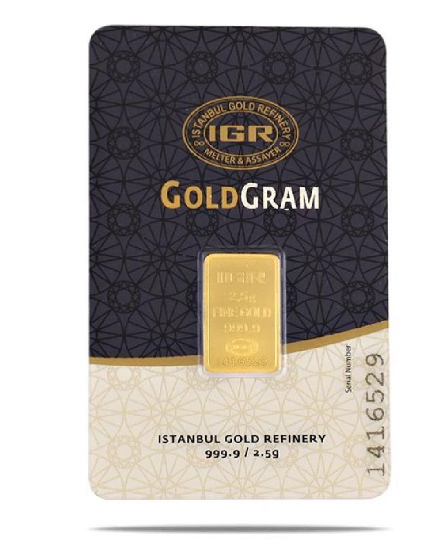 2,5 Gr Sealed Bullion Gold Bar 999,9/1000: Title: 2,5 Gr Sealed Bullion Gold Bar 999,9/1000 Materials: GOLD Size: Minted Bar 2,5 Gr Sealed Bullion Gold Bar, Manufacturer : Istanbul Gold Refinery24 K ( 999,9/1000 ) -Shipped item might have a di