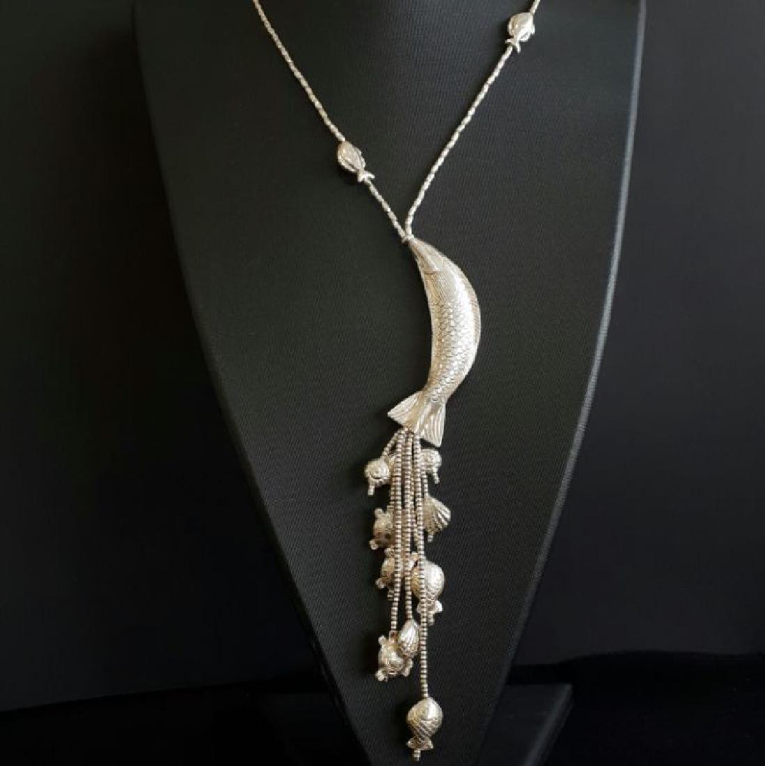 Fish Necklace with Tassel , 925 Sterling Silver: Title: Fish Necklace with Tassel , 925 Sterling Silver Materials: silver Size: Chain Length:65, Fish 18Cm Fish Necklace with Tassel , 925 Sterling Silver, Chain Length:65, Fish 18Cm, Total weight 63.1