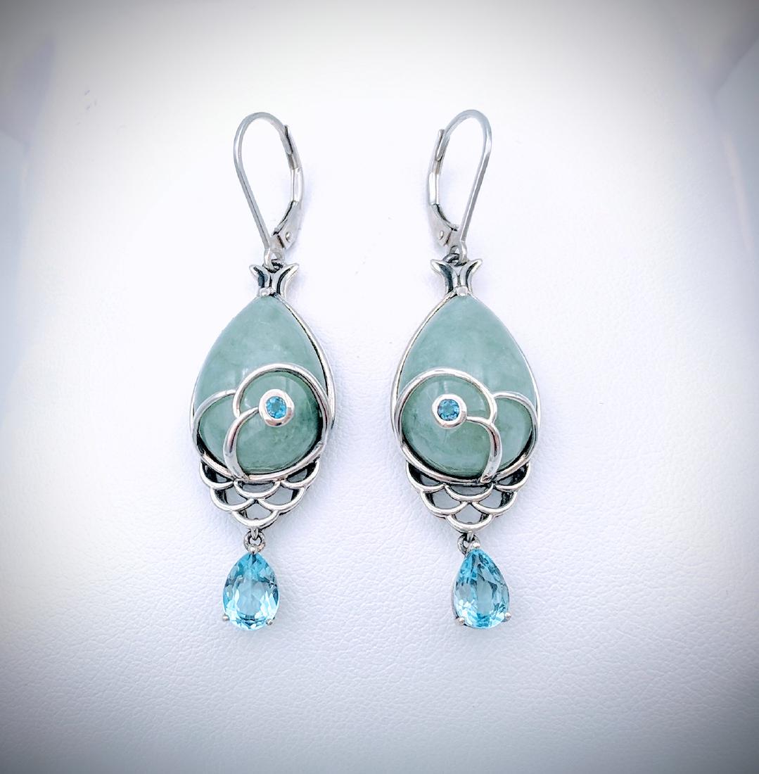 Sterling Silver Fish Designed Jade Earrings with Blue (1 of 3)