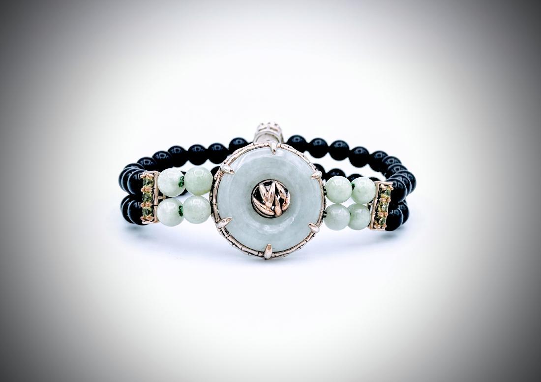 Sterling Silver Jade Bracelet with Black Faceted Beads (1 of 3)
