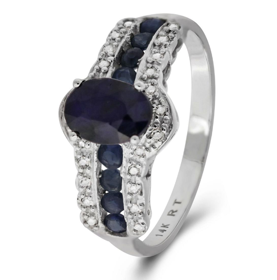 14K WHITE GOLD SAPPHIRE 0.85 CT RING WITH (1 of 4)