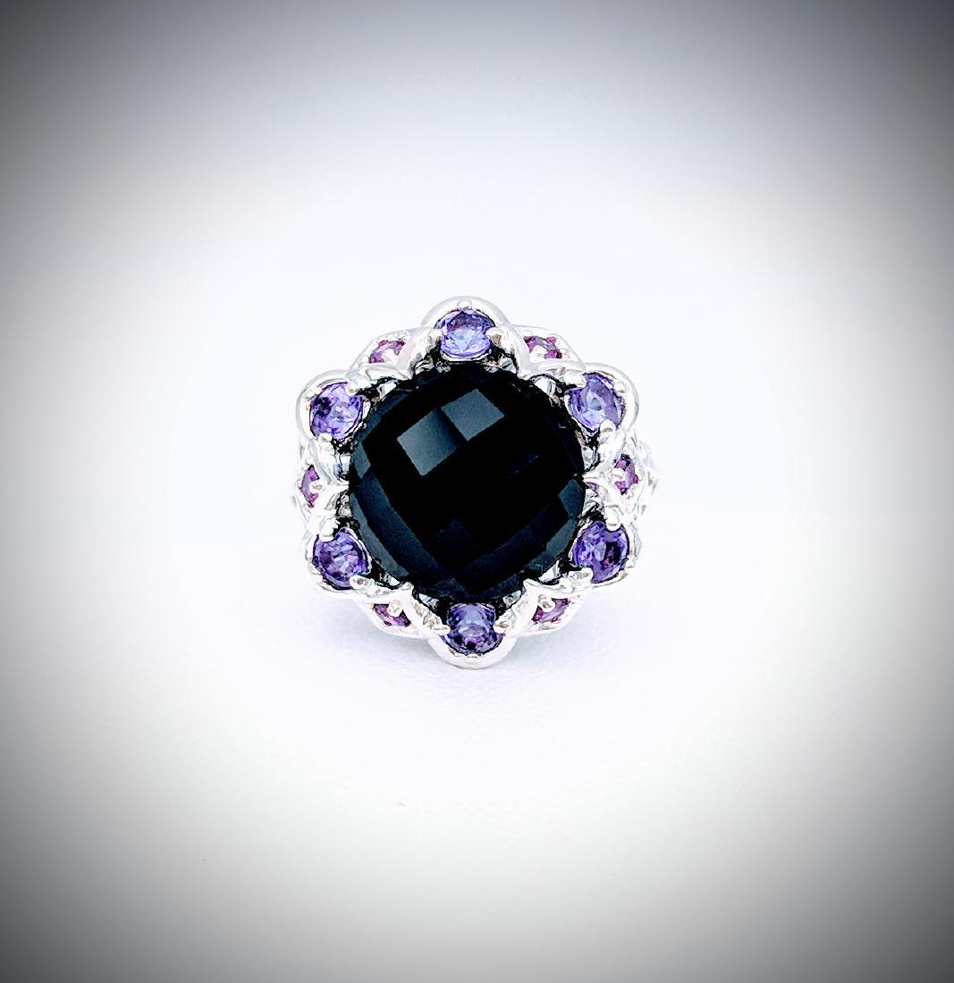 Sterling Silver Black Onyx, and Amethyst Ring Size 7 (1 of 3)