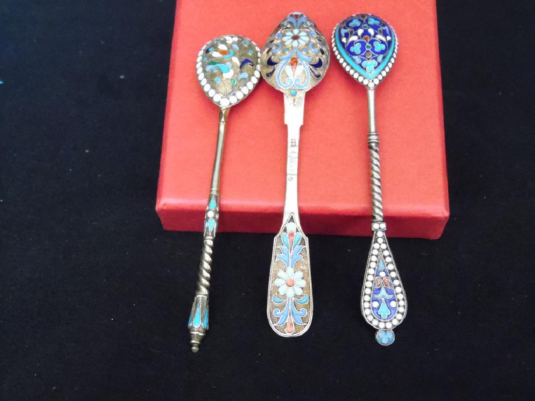 3-19th Century Russian Cloisonne & Silver Spoons (1 of 3)