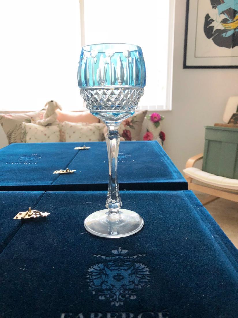 SET OF 6 (SIX) FABERGE XENIA IMPERIAL CRYSTAL WINE: SET OF 6 (SIX) FABERGE XENIA IMPERIAL CRYSTAL WINE GLASSES GOBLETS - JEWEL TONES. This is an elegant set of tall Faberge light sapphire crystal goblets in gorgeous jewel tones. They are in mint condit