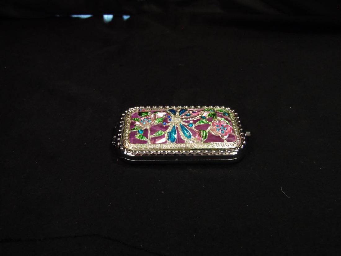 19th Century Cosmetic Compact w/4 ct jemstones: Item: 19th Century Cosmetic Compact w/4 ct jemstones Origin: Oriental Date: 20th Century 4" W. Excellent Est. Value $60-85. Exquiste 20th Century handmade hollow out inlaid Pink Mirror Compact No Rese