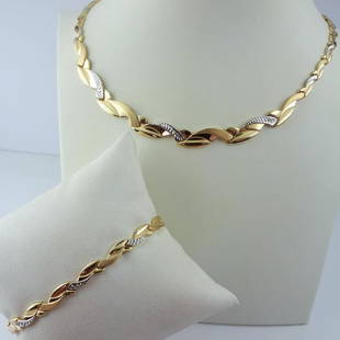 Necklace & Bracelet Set, 14 kt Yellow and White Gold: Item: Necklace & Bracelet Set, 14 kt Yellow and White GoldMaterials: goldSize: Necklace: 42cm, Bracelet: 19cm -Necklace & Bracelet Set, -14(585) kt Yellow and White Gold -Size:Necklace: 42cm,