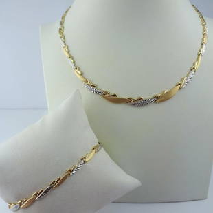 Necklace & Bracelet Set, 14 kt Yellow and White Gold: Item: Necklace & Bracelet Set, 14 kt Yellow and White Gold Materials: goldSize: Necklace: 42cm, Bracelet: 19cm -Necklace & Bracelet Set, -14(585) kt Yellow and White Gold -Size:Necklace: 42cm,
