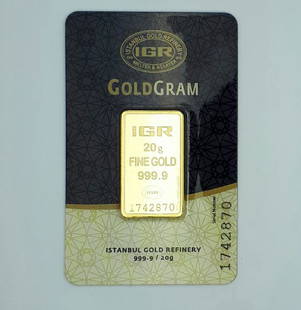 20 G Sealed Fine Gold Bullion Bar 999,9/1000: Item: 20 G Sealed Fine Gold Bullion Bar 999,9/1000Materials: GOLDSize: Minted Bar 20 Gr Sealed Fine Bullion Gold Bar, Manufacturer: Istanbul Gold Refinery 24 Ct ( 999,9/1000 ) shipped item might