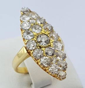 Vintage Marquise Ring with Old Cut Diamonds, 18Ct