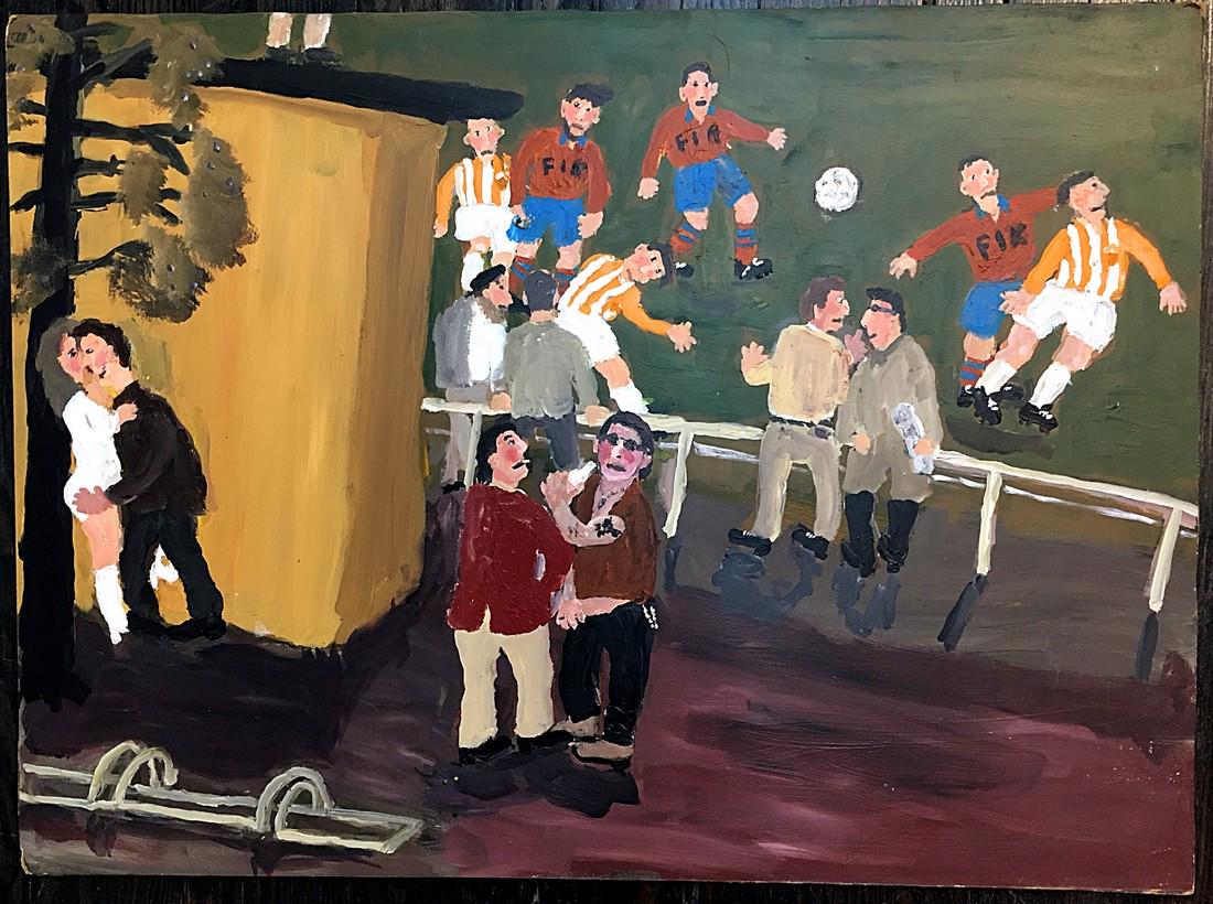 Kent Iwemyr Acrylic Paint on Board Soccer Match: Artist: Kent Iwemyr Title: Soccer Match Medium: acrylic paint on board Size: 27 3/4" x 37 1/2" signed painting by Swedish Artist 2001 Please note that this lot has a confidential reserve. When you lea