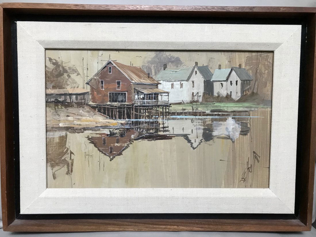 Edward Elhoff Framed Oil on Wood Summer Home (1 of 4)