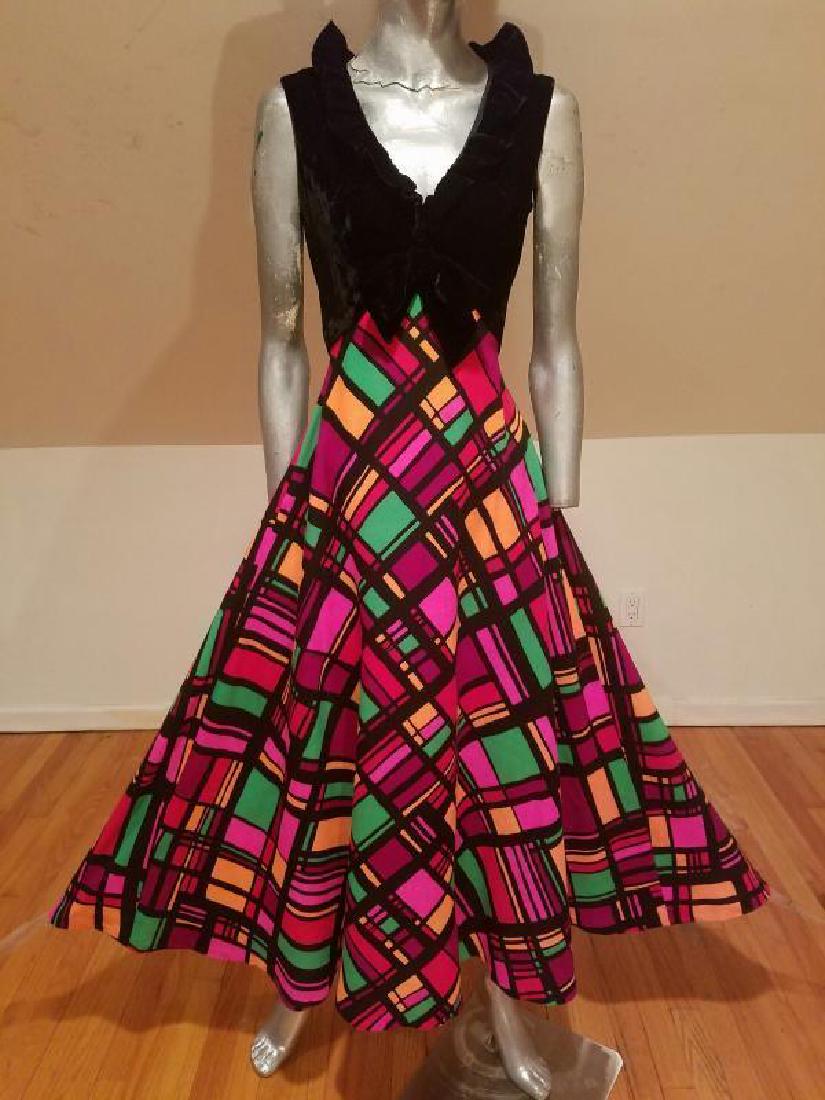 Vtg Elinor Gay Original Maxi Plaid & Velour dress (1 of 10)