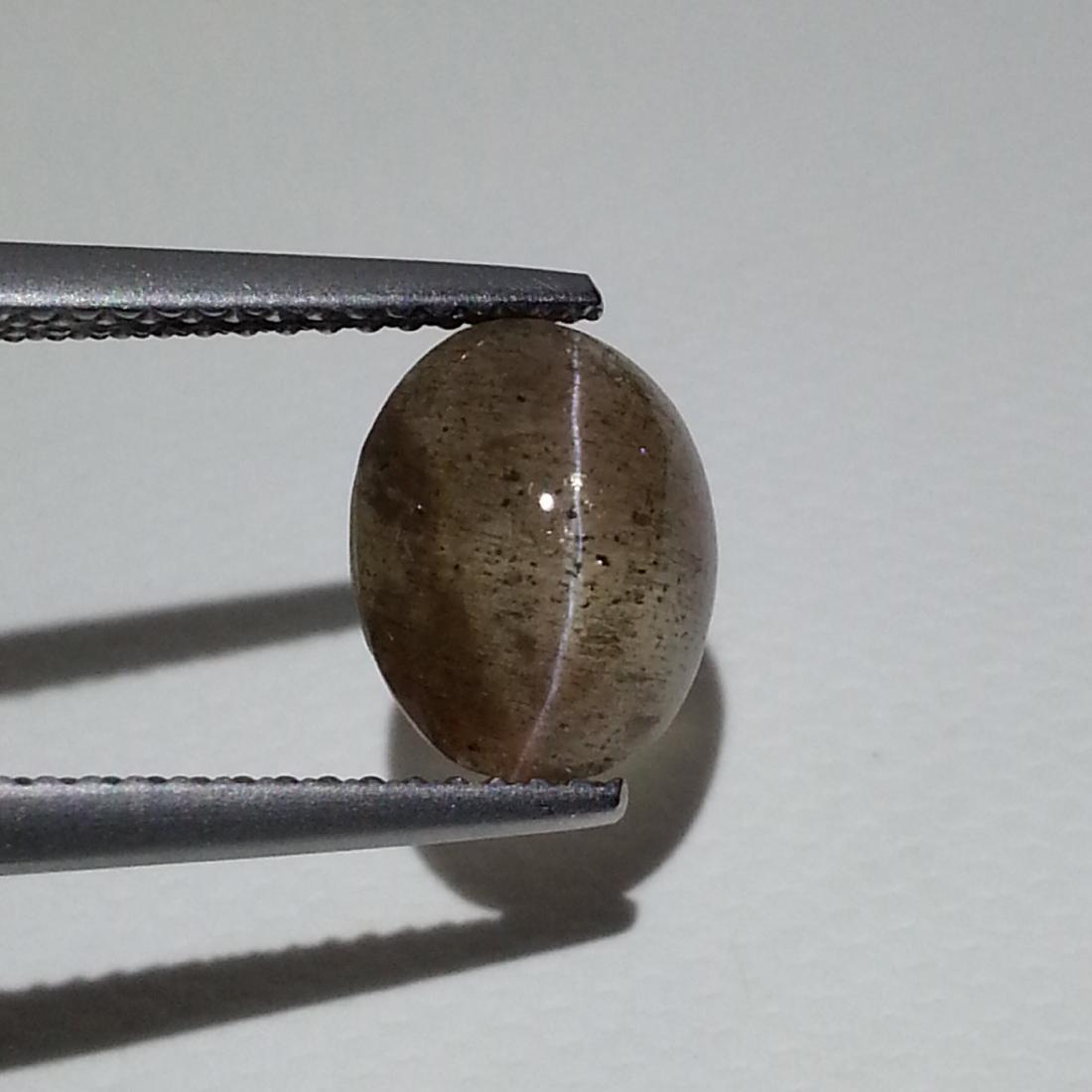 Natural Sillimanite Cat's Eye - 2.73 ct: Item: Natural Sillimanite Cat's Eye - 2.73 ct Color/Clarity: Opaque Loose gemstone Carat Weight: 2.73 Size (mm): 9.60 x 7.70 x 5.00 Oval - Africa No Reserve: This lot starts at $1 and has no reserve a