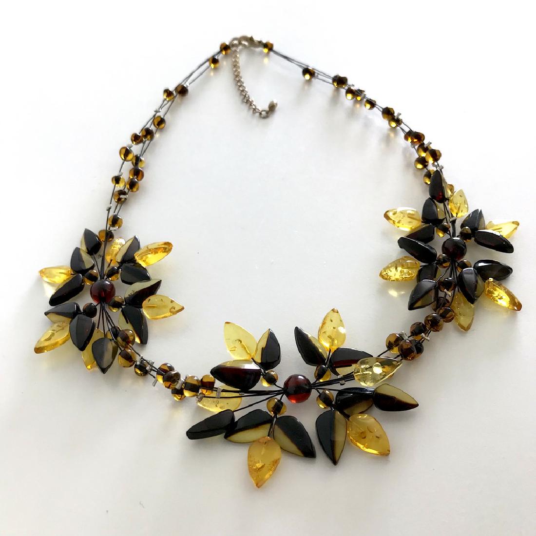 Carved Baltic Amber silver collar wide necklace (1 of 10)