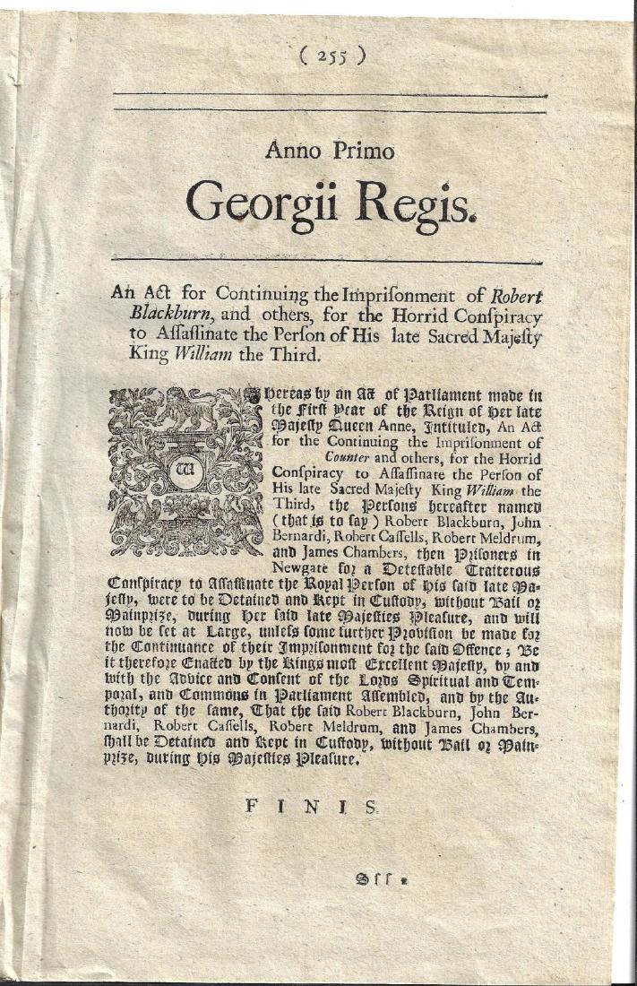 1715 English Act Assasination William III (1 of 2)