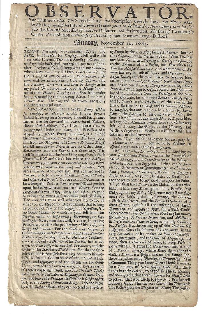 1683 issue The Observator Roger L'Estrange (1 of 2)