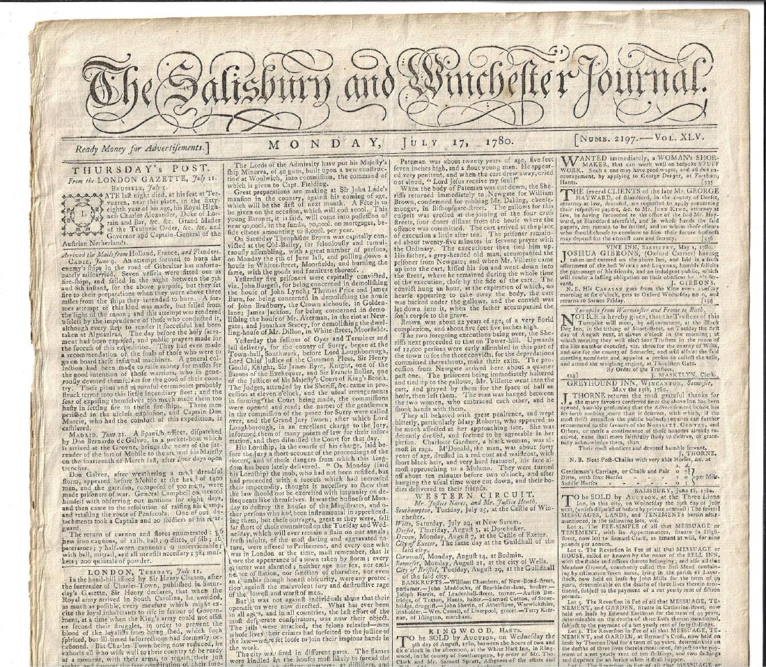 1780 Newspaper Surrender of Charleston Revolutionary