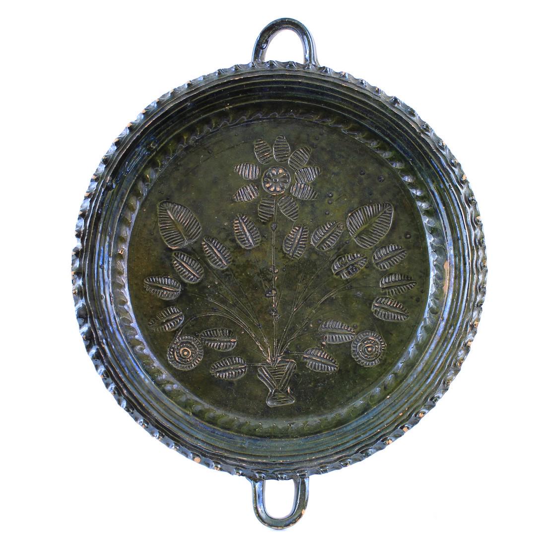 Vintage Mexican Iridescent Green Glazed Double Handle (1 of 5)