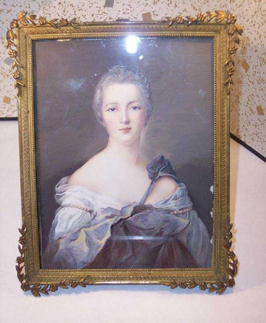 Antique Miniature Portrait Painting Royal Lady Bronze (1 of 6)