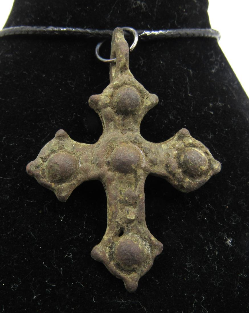 Medieval Crusaders Era Bronze Decorated Cross Pendant (1 of 3)