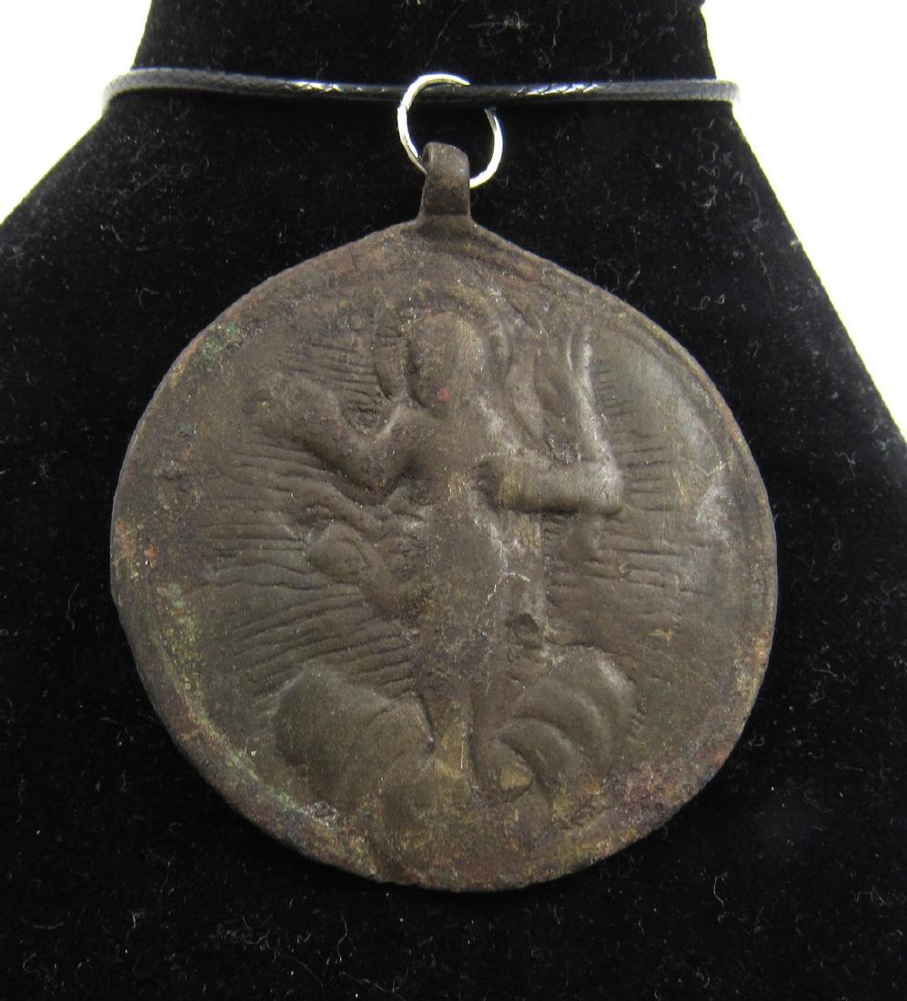 Post Medieval Bronze Pendant with Jesus & Saint (1 of 3)